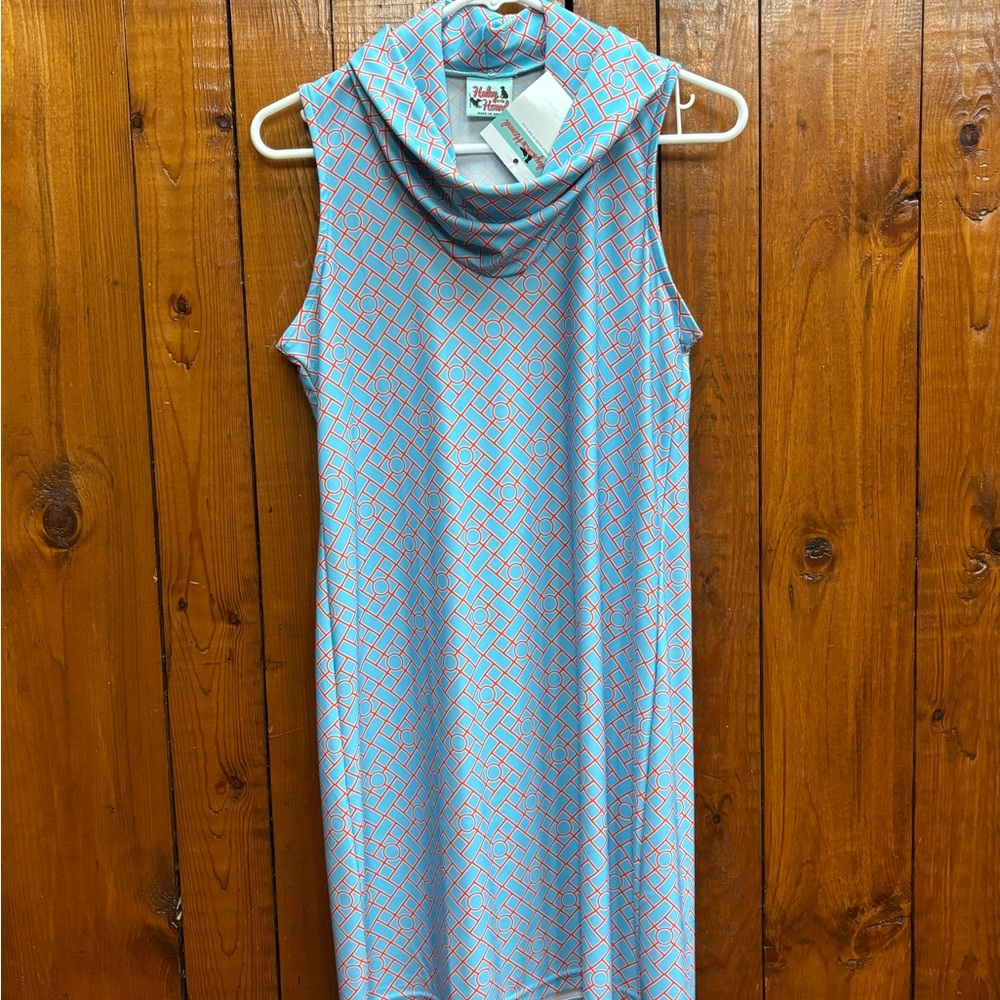 Hayley and the Hound Blue and Pink Cowl Neck Dress